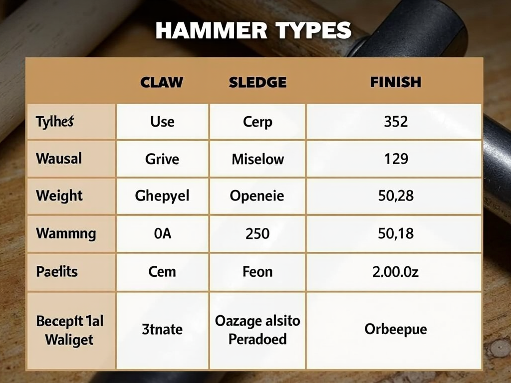 Table comparing hammer types and their features.
