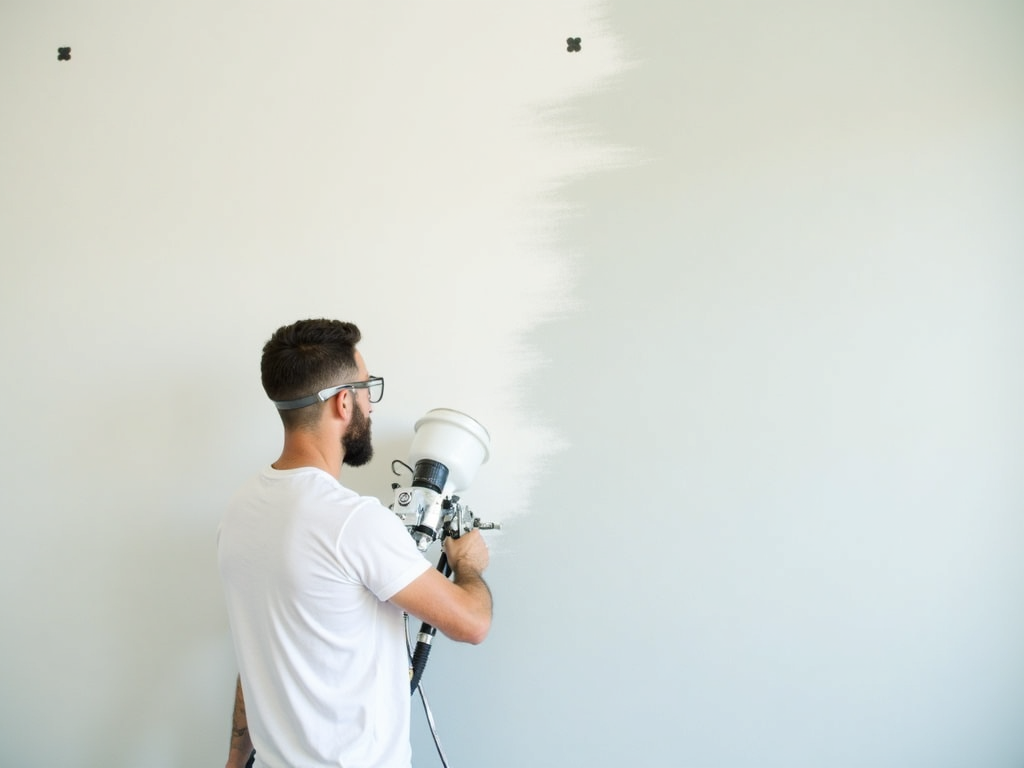 Using a paint sprayer for efficient and even coverage on a large surface.