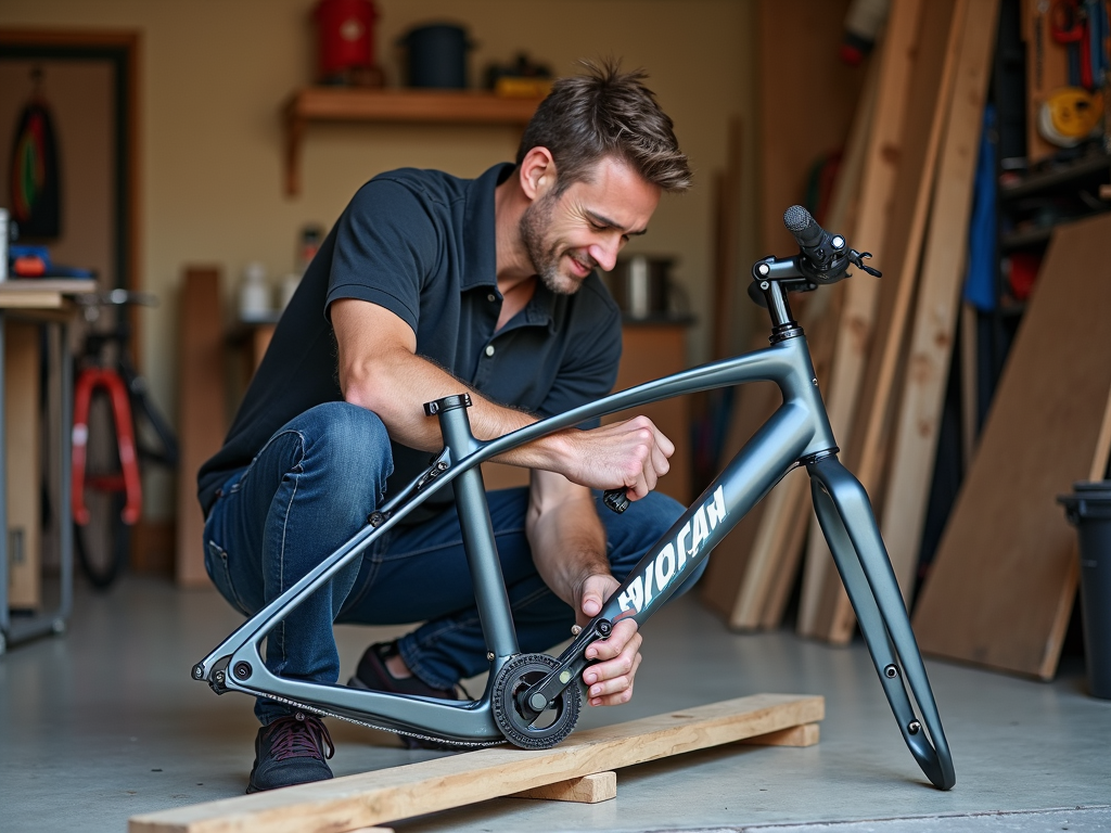 DIYer using an ergonomic wrench on a bike, showing practical use