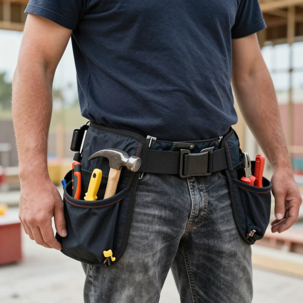Worker in ergonomic tool belt on a job site