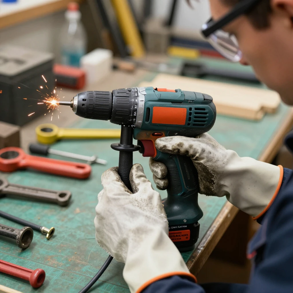 Worker inspecting electrical tool for safety