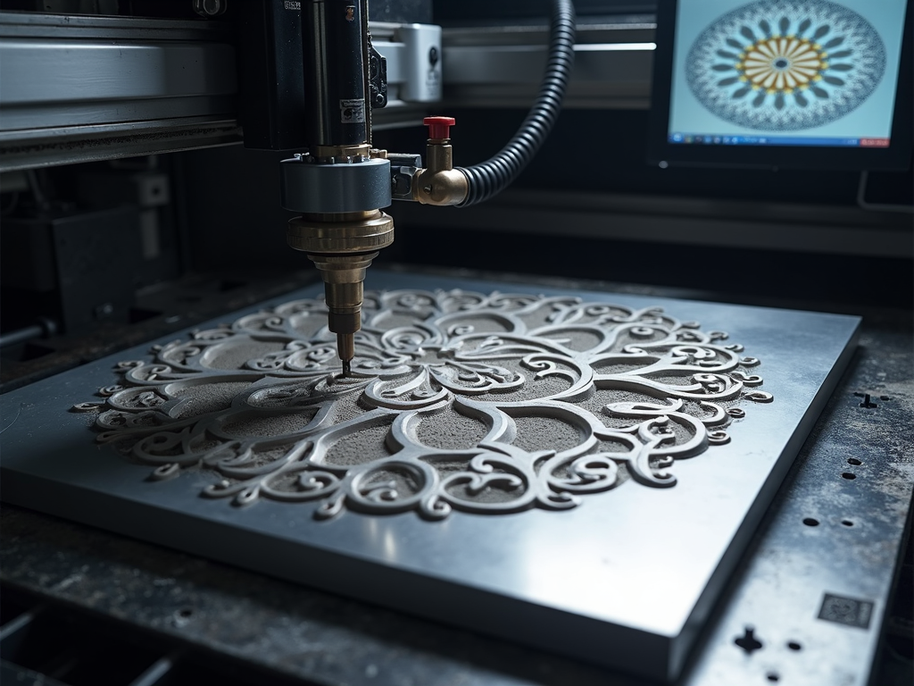 CNC machine carving a metal design